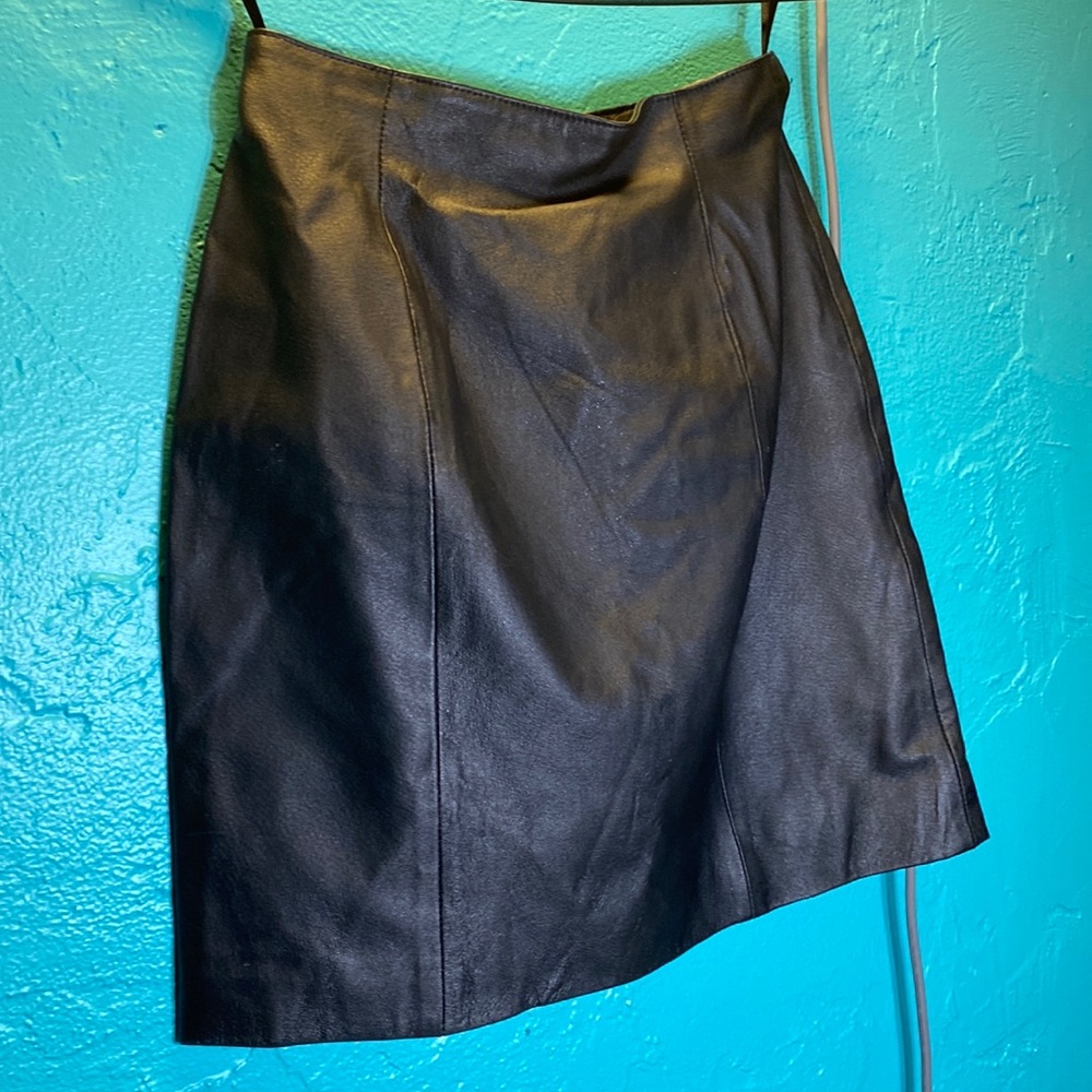 Genuine black leather skirt
